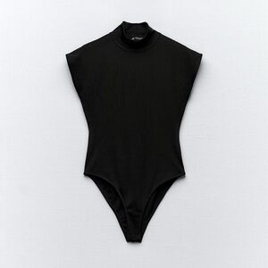 Zara Black Mock-Neck Sleeveless Bodysuit